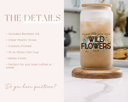 Wild Flowers Glass Can Cup