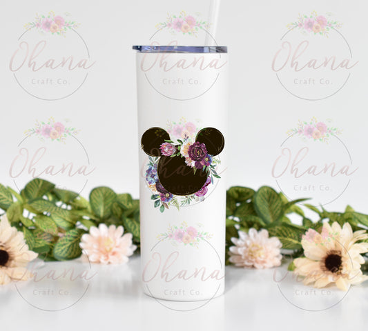 Floral Mouse Ears 20 oz Tumbler with Straw