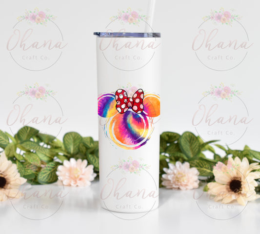 Tie Dye Rainbow Bow Mouse 20 oz Tumbler with Straw