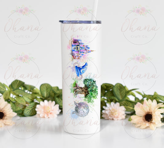 Watercolor Magical World Parks 20 oz Tumbler with Straw