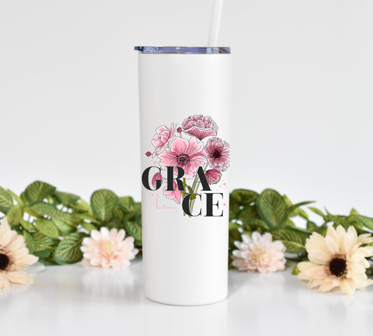 Floral Grace Scripture 20 oz Tumbler with Straw
