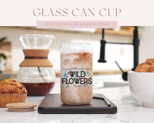 Wild Flowers Glass Can Cup