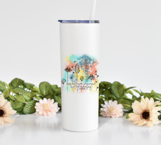 His Mercies Watercolor Floral Scripture 20 oz Tumbler with Straw
