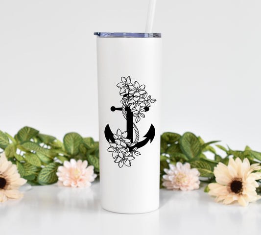 Floral Anchor 20 oz Tumbler with Straw